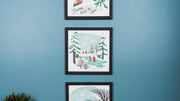 Cartoon winter scene framed art set