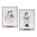 Christmas Santa and Snowman Framed Wall Signs – Set of 2 by Melrose
