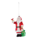 Christmas Santa with Cardinal Glass Ornament – 6.25 Inch Red, Green, and White Hanging Décor – Set of 6
