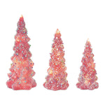 LED Glass Tabletop Tree Set of 3 11.75" Height Pink White Holiday Accent with Battery Lighting by Melrose