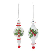 Christmas Holly Finial Drop Ornament Set of 6 – Glass Holiday Decor by Melrose