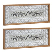 Holiday Wall Decor Merry Christmas Signs – Metal & Wood – Set of 2 – 19.75 x 8 in – Seasonal Accent – By Melrose