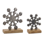 Melrose Metal Snowflake on Wood Base (Set of 6)