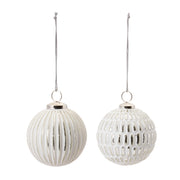Frosted holiday glass balls with silver hanging string