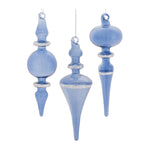 Melrose Blue Glass Finial Drop Ornament (Set of 12)