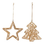 Melrose Woven Rattan Star and Tree Ornament (Set of 12)