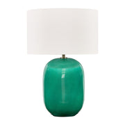 Table Lamp – Vibrant Teal Crackle Ceramic With Drum Shade – 28.25