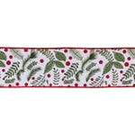 Wired Holiday Ribbon 0.25 in Cotton Holly Pattern White Green Red 4 in x 10 Yards By Melrose