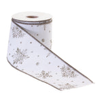 White and Silver Holiday Ribbon 4" x 10 Yds. Wired Cotton (Set of 2) by Melrose
