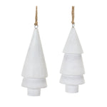 Christmas Tree Ornament Set of 6 Wood Drop Design 5.25" Height Light Green Holiday Decor By Melrose