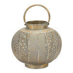 Distressed Punched Metal Lantern – 8.75"H Copper-Green Bohemian Candle Holder with Glass Insert by Melrose