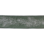 Christmas Wired Ribbon – 4" x 5 Yds. Green Silver Pine Branch Polyester for Tree Decor by Melrose