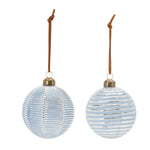 Ribbed Glass Ornament – 4"H Blue & White Christmas Decorative Hanging Set of 12 by Melrose