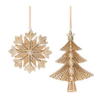 Glittered Pine Tree & Snowflake Ornament – 5"H Christmas Gold Holiday Hanging, Set of 12 by Melrose