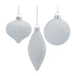 Melrose Glitter Ribbed Glass Ornament (Set of 12)