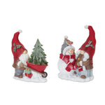 Melrose Gnome Figurine with Snowman and Pine Tree (Set of 2)