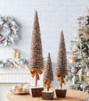 Gold & White Bottle Brush Christmas Tree Set – 3 Sizes