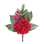 Hydrangea Pine Pick Set – 18.5"H Red &amp; Christmas White Holiday Decorative Picks (Set of 2) Polyester Accents by Melrose