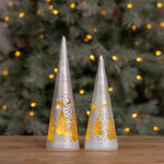 LED Tree Christmas Decor – Set of 2, 10"H & 11.5"H Glass Gold and Silver – By Melrose