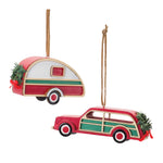 Christmas Car and Camper Ornament Set 12 MDF and Plastic Ornaments 1.25 and 2.25 Inch Height By Melrose