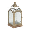 Vintage Style Lantern – 16"H Iron Wood Glass Pewter Accent for Mantel or Table – By Melrose
