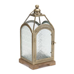 Pewter Lantern – 16"H Iron Wood and Glass Decorative Lantern for Mantel Tabletop or Centerpiece – By Melrose
