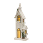 Lighted Wooden Church Display – 27H Fir Wood White Brown – LED Holiday Accent – By Melrose