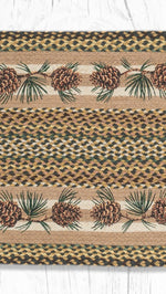 Farmhouse Rustic Oval Jute Runner Rug 2x8 with Needles & Cones Pattern