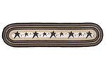 Earth Rugs Oval Patch Rug with Primitive Star Design, Black Theme, Jute, 2'x8' Runner