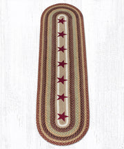 Primitive Country Burgundy Stars Oval Patch Braided Rug 2x8