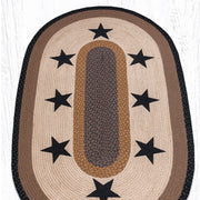 Braided Folk Art Rug – Oval Black Stars Patch for Lodge or Farmhouse