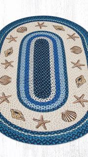 Handcrafted Oval Braided Rug with Seashell Pattern 3x5