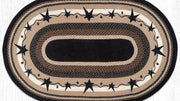OP-313 Primitive Stars Black Oval Patch Rug 5ft x 8ft Lodge Style