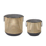 Melrose Punched Metal Candle Holder with Rattan Design (Set of 2)