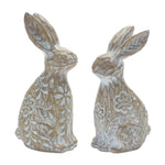 Melrose Floral Carved Rabbit Figurine (Set of 2)