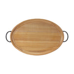 Rustic Wood Tray 2.75 Inch Height Oval Serving Tray With Black Iron Handles For Coffee Table By Melrose