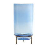 Modern Glass Vase – 10"H Blue Cylinder with Metal Stand – Indoor Decor – By Melrose