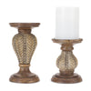 Melrose Woven Wood Design Candle Holder (Set of 2)