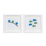 Bird and Fish Wall Art Set of 2 – 10"SQ MDF & Glass – Whimsical Indoor Decor – By Melrose