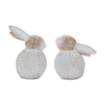 Wicker Bunny Figurine Set – 6"H Decorative Resin Bunny Accents (Set of 2) White and Beige Easter Home Decor by Melrose
