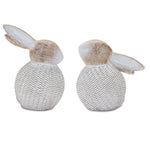 Woodland Wicker Bunny Decor – Neutral Resin Figurine Set