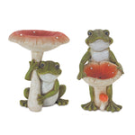 Garden Frog with Mushroom Figurine Set – 10"H Resin Frog Accents Green and Red Home or Garden Decor (Set of 2) by Melrose