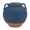 Small Blue Ceramic Urn Vase with Terra Cotta Accent