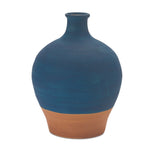 Ceramic Vase with Terra Cotta Accent – 8.5"H Blue Decorative Bottle Vase by Melrose