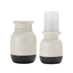 Modern Ceramic Candle Holder Set of 2, Dual-Tone Cream and Black Finish, 6.25" & 8.25" Decor Stands by Melrose