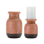 Melrose Ceramic Dual-Tone Candle Holders Set of 2, Orange-Black Rustic Finish, 6" & 8.5" Accent Stands by Melrose