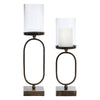 Melrose Modern Metal Candle Holder with Glass Hurricane (Set of 2)