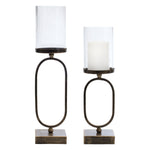 Melrose Modern Metal Candle Holder with Glass Hurricane (Set of 2)