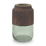 Decorative Sage Glass Container 9" with Wood Accent for Home Styling by Melrose