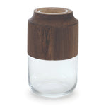 Decorative Glass Vase Brown Wood Base Elegant Indoor Home Decor for Living Room or Dining Table 9"